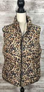 Gap Puffer Vest Womens Size Large Brown Cheetah Animal PrintCold Control Pockets - Picture 1 of 6