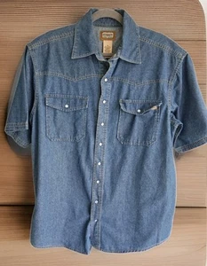 C.E Schmidt Shirt Men's Med Blue Short Sleeve Denim Pearl Snap Workwear Western - Picture 1 of 6