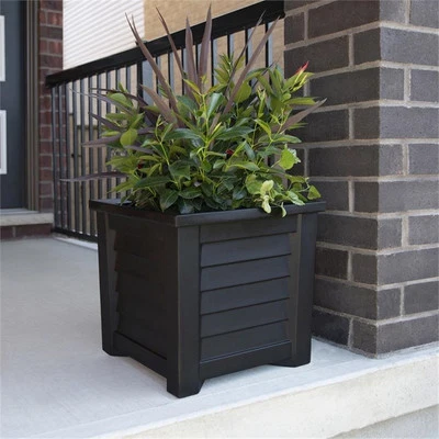 Mayne Lakeland 16x16" Square Costal Plastic Planter in Black - Image 1 of 4