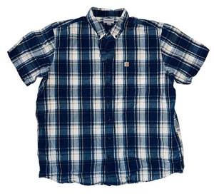 Carhartt Relaxed Fit Button Down Blue Plaid Shirt Short Sleeve Size 2XL Tall - Picture 1 of 4