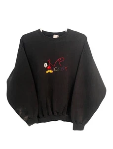 Vintage 90s Disney Mickey Mouse Crewneck Sweatshirt XL Faded Black Worn USA - Picture 1 of 15
