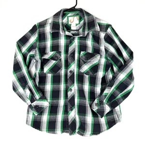 OP Ocean Pacific Flannel Shirt Women's Large Green Black Plaid Long Sleeve - Picture 1 of 10