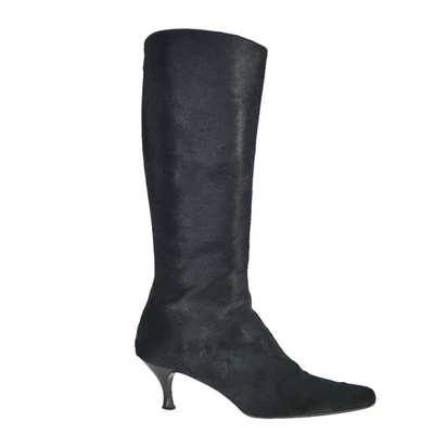 Petra Russel Bromley Boots Pony Hair Calfhair Black Knee High Y2K Kitten Heel 6 - Image 1 of 4