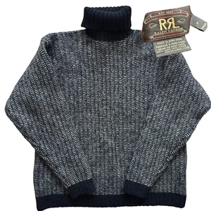 VTG RRL Ralph Lauren Wool Turtle Neck Sweater Knitted 3 Star Unisex S - Picture 1 of 4