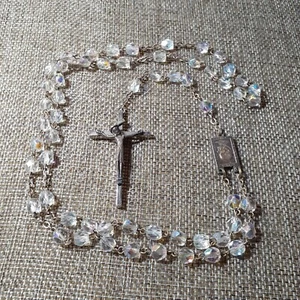 Rosary Crystal Aurora Borealis Beads Prayer Beads Crucifix Catholic Vatican 19" - Picture 1 of 10