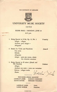 Programa firmado por violinista LADISLAV JASEK, Adelaida, Nueva Zelanda, 1959 - Imagen 1 de 1