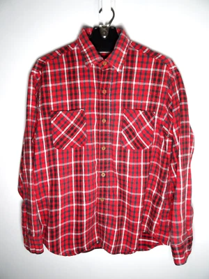 Vintage Big Mac Flannel Plaid Button Down Shirt Large Men 70s JC Penney Red USA Foto 1 de 4