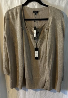 Nuevo con etiquetas Conjunto de 2 cárdigan y camiseta sin mangas Talbots dorado brillante noche formal talla grande Foto 1 de 4