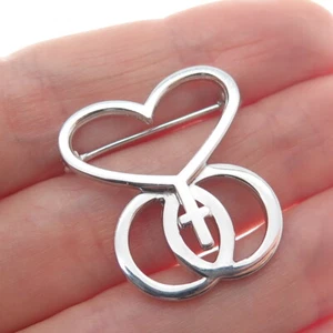 925 Sterling Silver Vintage Heart & Cross Pin Brooch - Picture 1 of 7