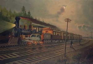Escena nocturna de tren de vapor del ferrocarril central de Nueva York. Tarjetas de notas de arte vintage - Imagen 1 de 2