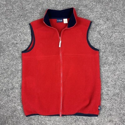 Vtg LL Bean Kids Fleece Vest L Red Full Zip Reflective Zippers Pockets Polartec - Image 1 of 4
