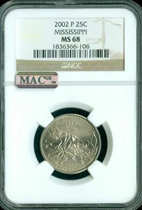 2002 P MISSISSIPPI QUARTER NGC MS68 PQ FINEST REGISTRY MAC SPOTLESS * - Picture 1 of 4
