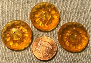 Set of 3 Retro Translucent "Carved" Look Orange Plastic Buttons 7/8" 23mm 9466 - Picture 1 of 1