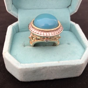 Sterling Silver Turquoise Zircon Cocktail Ring Beautiful Large Sz6 - Picture 1 of 5
