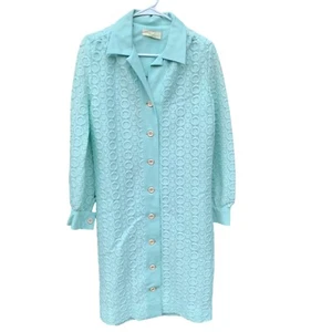 Vintage Nancy Greer Knopfleiste 70er Jahre blau grün Kleid Jacke Karriere Größe S - Bild 1 von 14