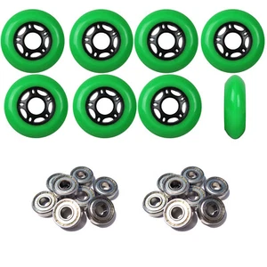Ruedas de patinaje en línea 76 mm 89A verde exterior 8 piezas con Abec 5 rodamientos - Imagen 1 de 4