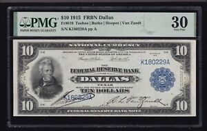 US 1918 $10 FRBN Dallas Note FR 819 PMG 30 VF (229)