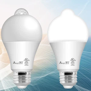 2 Pack Motion Sensor LED Light Bulb, 10W (60W Equivalent) A19 E26 White Bulbs - Picture 1 of 8
