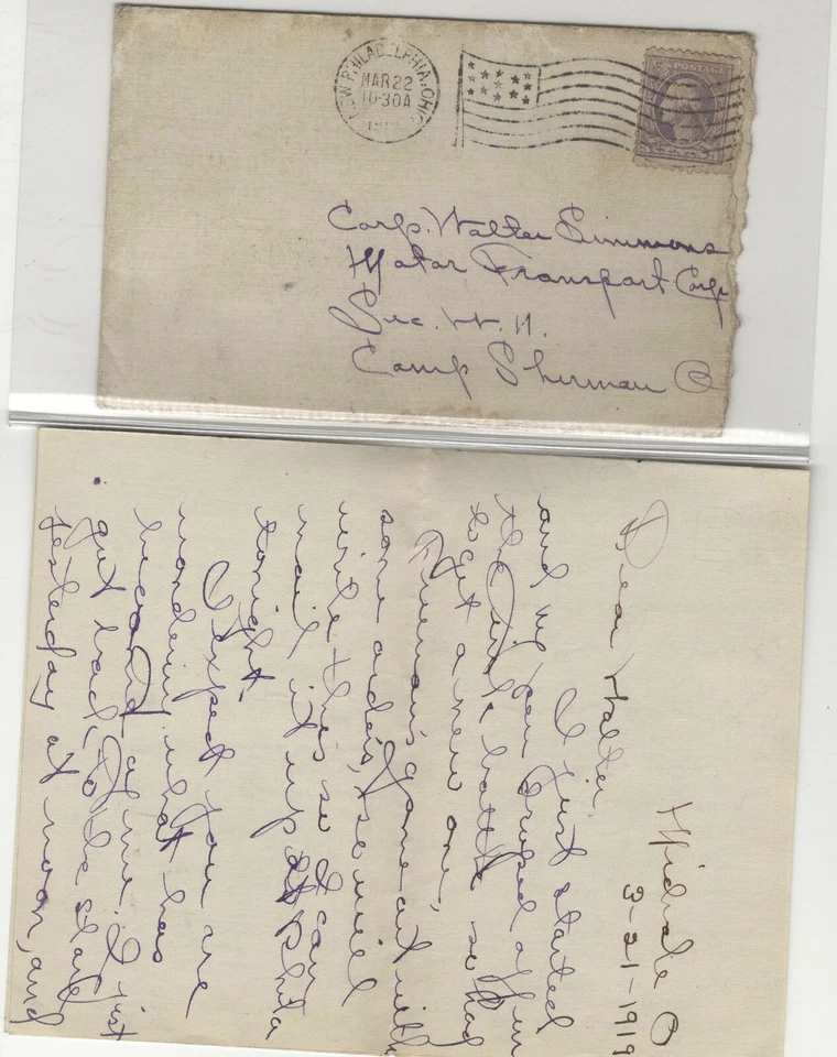 USA 1919 FANCY CANCEL FROM NEW PHILLY TO CAMP SHERMAN OH WITH LETTER - Image 1 of 1