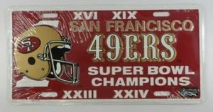 Vtg SAN FRANCISCO 49ers Super Bowl Champs XVI XIX XXIII XXIV License Plate NEW - Picture 1 of 11