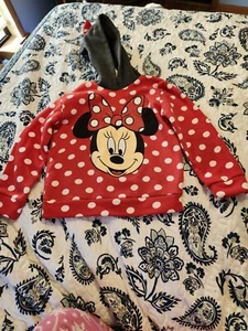 Disney Minnie Mouse Red Polka Dot Face Logo Soft Sweatshirt Hooded Size 7/8 - Picture 1 of 9