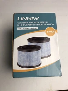 Paquete de 2 filtros de repuesto purificador de aire Linniw MG01JH MK01 verdaderos HEPA - Imagen 1 de 8