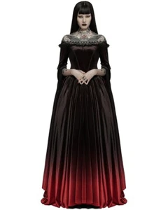 Punk Rave Womens Gothic Gradient Velvet Wedding Dress - Black & Red - Picture 1 of 11