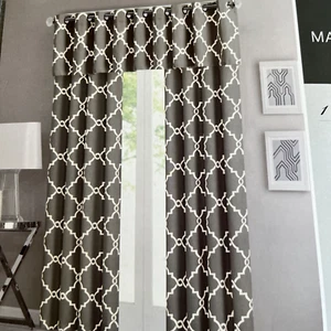 Madison Park Saratoga 50" x 95" Panel Grey Fretwork Window Curtain MP40-1284 - Picture 1 of 3