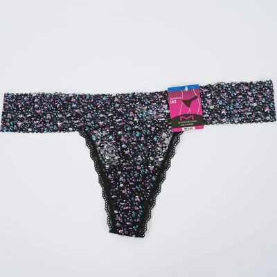 MAIDENFORM 女式 8 X-LARGE 多色圆点黑色蕾丝内裤 #DMESLT — 第 1/4 张图片