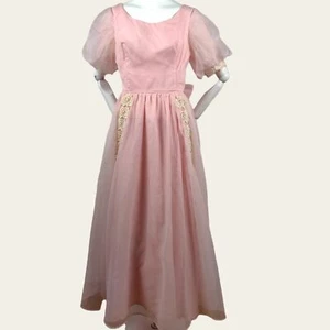 De colección 1960 Rosa Transparente Vestido de Fiesta Baile de graduación MOD MCM Mangas Puff Princesa Núcleo S - Imagen 1 de 12