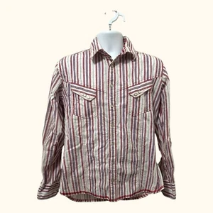Georg Roth Mens Flip Cuff Contrast Pink Striped Pearl Snap Western Shirt Size L - Picture 1 of 12