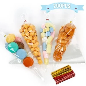 200PCS Cone Cellophane Bags 6.3 x 11.8 Clear Treat Bags for Popcorn Candy Bag... - Picture 1 of 6
