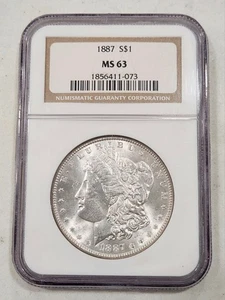1887 Morgan Silver Dollar ~ NGC MS63 bianco brillante esempio SPEDIZIONE GRATUITA - Foto 1 di 2
