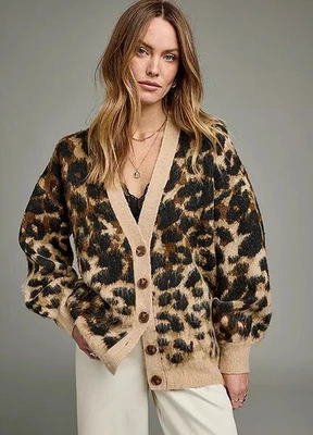 Together Leopardenmuster Übergroße Strickjacke UK S/M (ccn30) - Bild 1 von 3