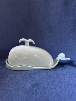 DOWAN Porcelain Aqua Blue Whale Butter Dish With Cutting Measuring Line - Image 1 of 4