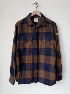 Camisa Fjallraven Canadá Mezcla de Lana Franela a Cuadros Azul Marrón Mediana Snap Gorpcore - Imagen 1 de 5