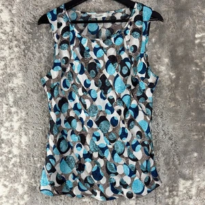 Dressbarn Size M Geometric Casual Pull Over Top Blue Sleeveless Blouse - Picture 1 of 8