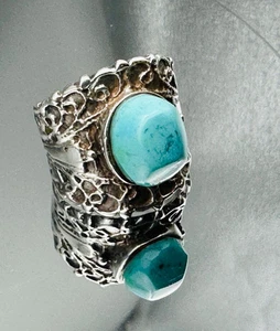 Vintage Türkis & Sterling Silber Ring - Größe 5 - 7,5 gr - 11,46 mm x 9,28 mm - Bild 1 von 12