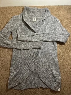 Cárdigan Roxy Para Mujer Talla Pequeña Gris Un Botón Cuello Simulado Envolvente Suéter Algodón Foto 1 de 4