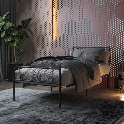 Twin Size Bed Frame with Headboard Black Platform Bed Standard Steel Bed for ... - Image 1 of 4