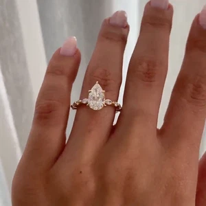 3CT Peat Cut Lab Grown Diamond Engagement Ring 14K Yellow Gold - Picture 1 of 8