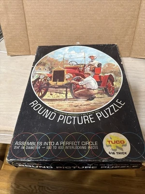 Vintage TUCO Round Jigsaw Puzzle COMPLETE Art John Berkey 1911 Maxwell - Image 1 of 4