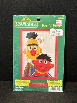 Vtg Sesame Street Bert & Ernie Counted Cross Stitch Kit 5x7” Janlynn #68-11 - Image 1 of 4
