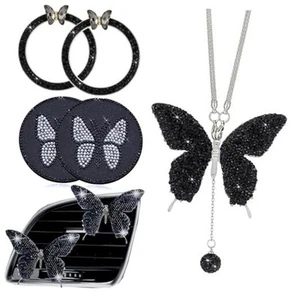 7 Packs Bling Butterfly Car Accessories for Women Interior Cute Set, Black - Picture 1 of 6