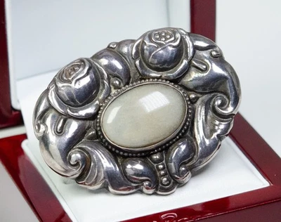 800 Argento - Antico Grande Stile Liberty Spilla - Agata - Immagine 1 di 4