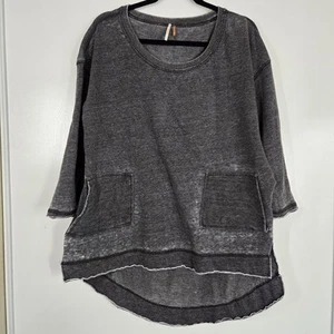 Free People Oversized Gray Distressed Raw Edge Tunic Shirt w/pockets Size Small - Picture 1 of 9