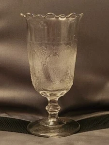 Scroll on Snow Celery Vase Clear With Frosted Pressed Glass EAPG Antique - Picture 1 of 10