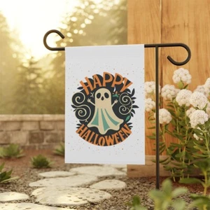 Cute Ghost Happy Halloween MidCentury VintagePaperDeco Style Garden&House Banner - Picture 1 of 6