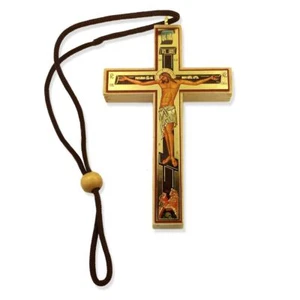 Pequeña crucifixión de madera cruz sobre cuerda decopage 4" x 2 1/2" - Imagen 1 de 1