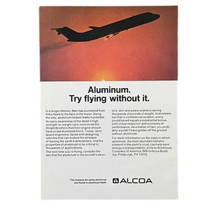 Pubblicità stampa alluminio Alcoa 1976 5,25x7,25” vintage anni 70 aereo da viaggio compagnia aerea - Foto 1 di 2